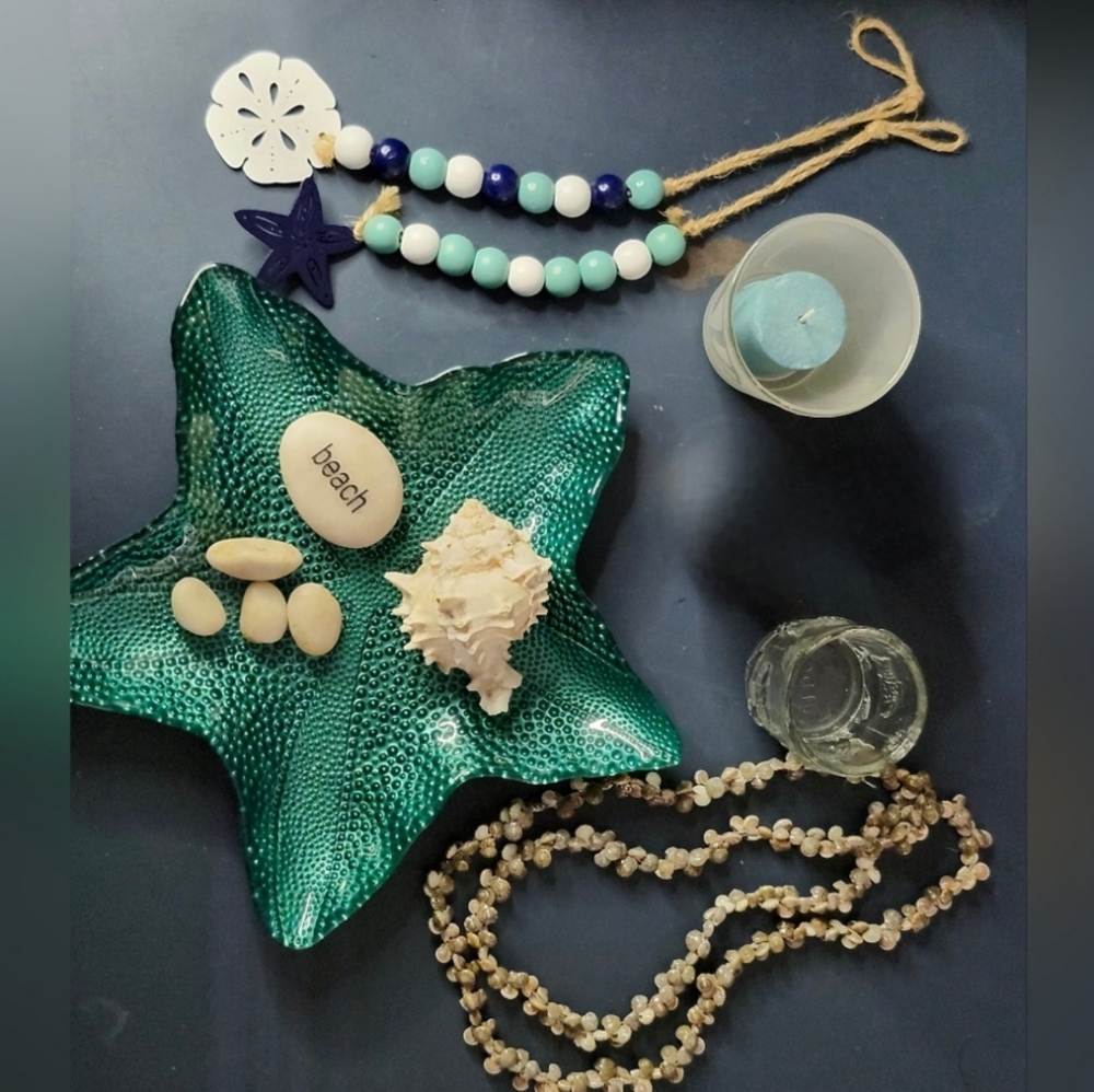Glass Turquoise Star Fish Shaped Trinket Dish & Decor